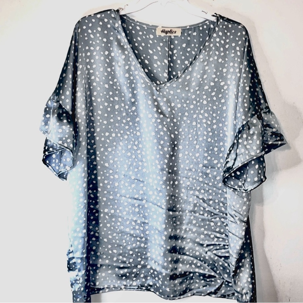 Haptics Size 2X Blue Animal Print Top 3/4 Length Ruffle Sleeves
